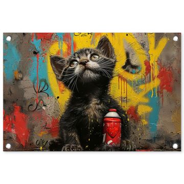 Tuinposter - Kitten met Spuitbus