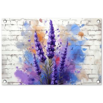 Tuinposter - Lavendel op Witte Bakstenen Muur