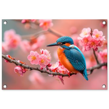 Tuinposter - IJsvogel tussen Kersenbloesems