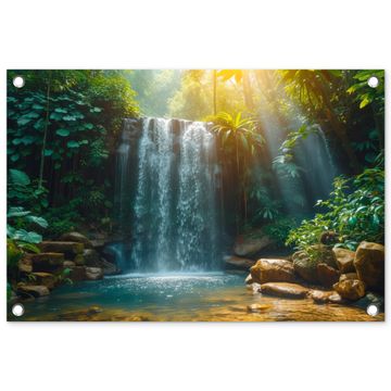 Tuinposter - Tropische Waterval in Zonlicht